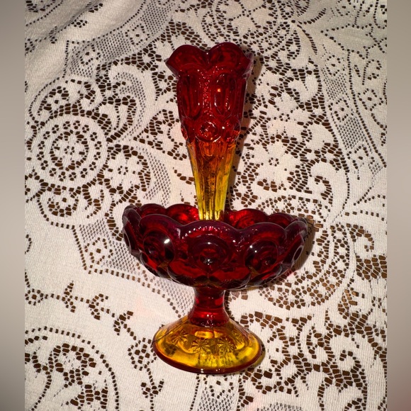 8" LE SMITH VINTAGE AMBERINA MOON & STAR EPERGNE - Picture 5 of 5